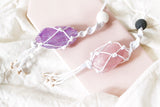 Raw Lavender Rose Quartz Macramé