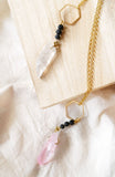 Elegant Raw Quartz Gold Hexagon