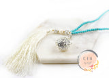 Elegant Calming White Blue Tassel Locket